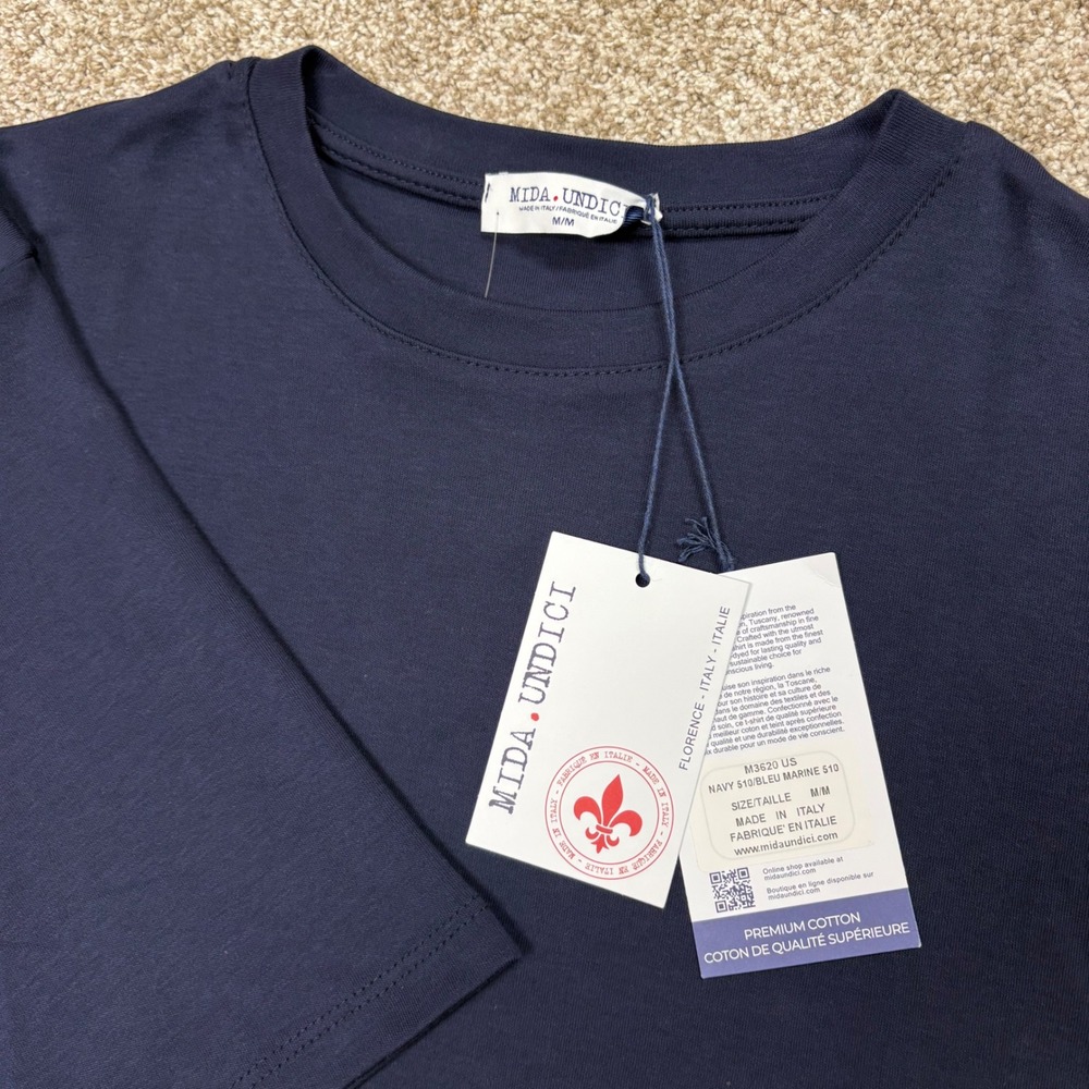 NEW Mida Undici The Summer Tee Men's Medium Slub Cotton Italy Navy Bleu Marine